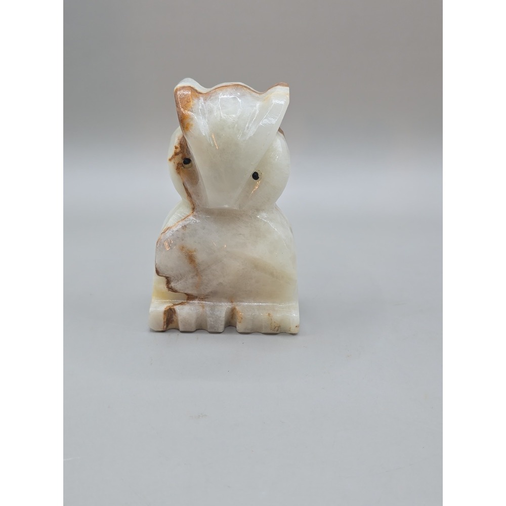 Onyx Carved Stone‎ owl Figurine Brown White Collectible 3.5 Inch